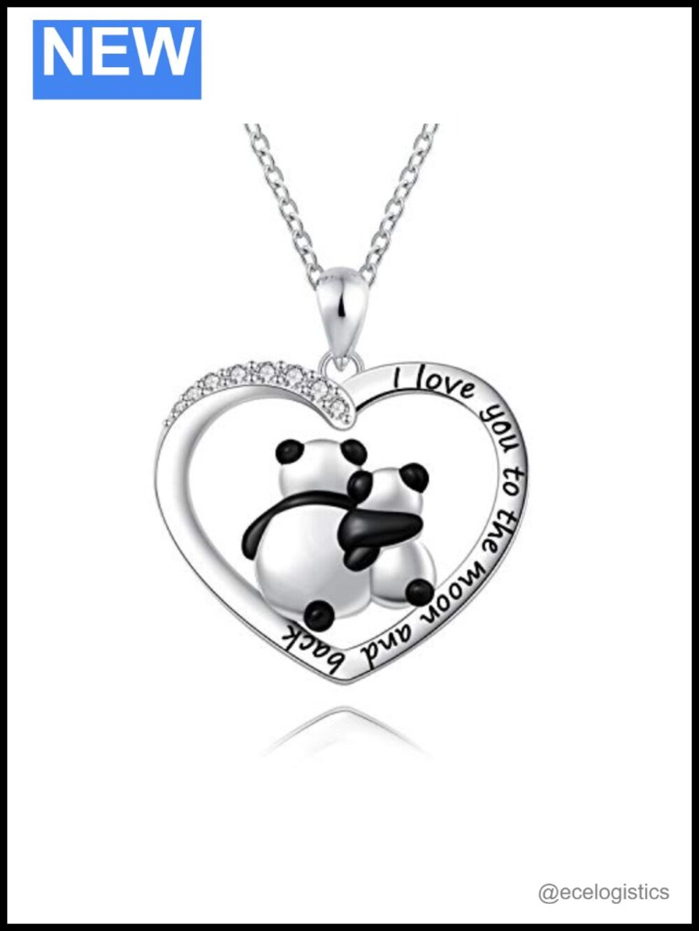 925 Sterling Silver Panda Bear Necklace Engraved Heart Pendant Jewelry